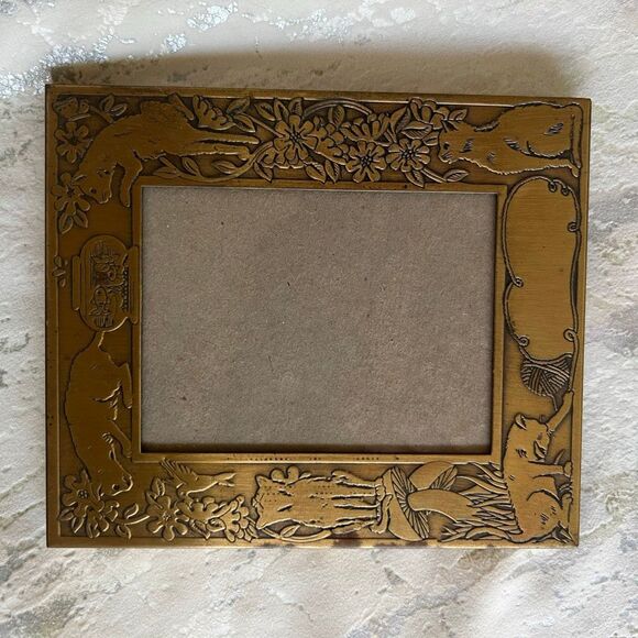 M W CARR and CO art nouveau vintage cat mushroom brass photo frame - Picture 12 of 14